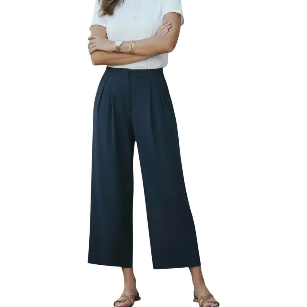 ✨ BANANA REPUBLIC Navy Linen Blend Wide Leg Pants 2P Petite 🌊